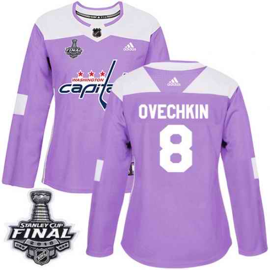 Adidas Capitals #8 Alex Ovechkin Purple Authentic Fights Cancer 2018 Stanley Cup Final Women's Stitched NHL Jersey